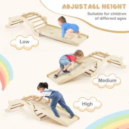 DORTALA 3-In-1 Wooden Climber Toddler Climber Arch w/Soft Mat & Reversible Ramp for Climbing & Sliding Multicolor/Natural