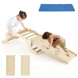 DORTALA 3-In-1 Wooden Climber Toddler Climber Arch w/Soft Mat & Reversible Ramp for Climbing & Sliding Multicolor/Natural