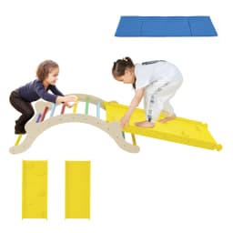 DORTALA 3-In-1 Wooden Climber Toddler Climber Arch w/Soft Mat & Reversible Ramp for Climbing & Sliding Multicolor/Natural
