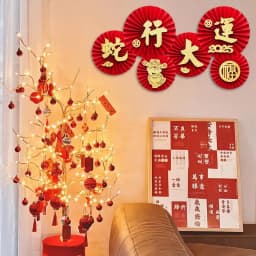 6PCS Chinese New Years Paper Fans Lunar New Year Decorations 2025 Chinese New Year Wall Decor Paper fan flower decoration