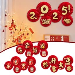 6PCS Chinese New Years Paper Fans Lunar New Year Decorations 2025 Chinese New Year Wall Decor Paper fan flower decoration