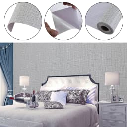 Grey Linen Textured PVC Self-adhesive Wallpaper, Waterproof and Moisture-resistant, 1000cm L x 45cm W