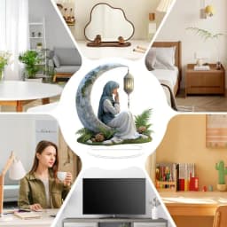 Eid Decorations for Table Desktop Decoration Moon Eid Table Sign Ornament for Party Tabletop Home Art Craft Decoration