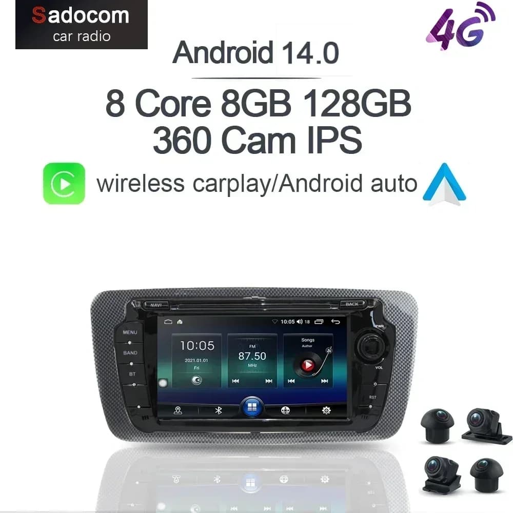 IPS CarPlay 7'' Android 12.0 Car DVD Player 8GB 128G navigation multimedia car radio for Seat Ibiza 6j 2009 2010 2012 2013 2 din