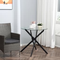 HOMCOM Clear Glass Side Table Round Metal Dining Table Dining Living Room Black