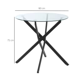 HOMCOM Clear Glass Side Table Round Metal Dining Table Dining Living Room Black