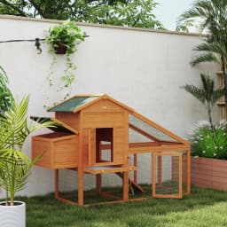 PawHut Wooden Chicken Coop Poultry Coop with Nesting Box, Slide-out Tray, Ramp, Perches, Asphalt Roof, 179 x 67 x 115cm