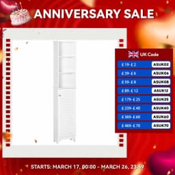 HOMCOM 165cm Freestanding Slimline Bathroom Storage Cabinet w/ 6 Shelves White