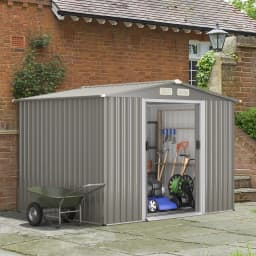 GOFLAME 8x6FT Outdoor Storage Shed Galvanized Steel Shed w/Lockable Sliding Door