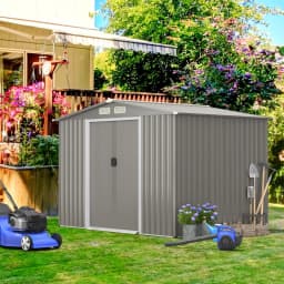 GOFLAME 8x6FT Outdoor Storage Shed Galvanized Steel Shed w/Lockable Sliding Door