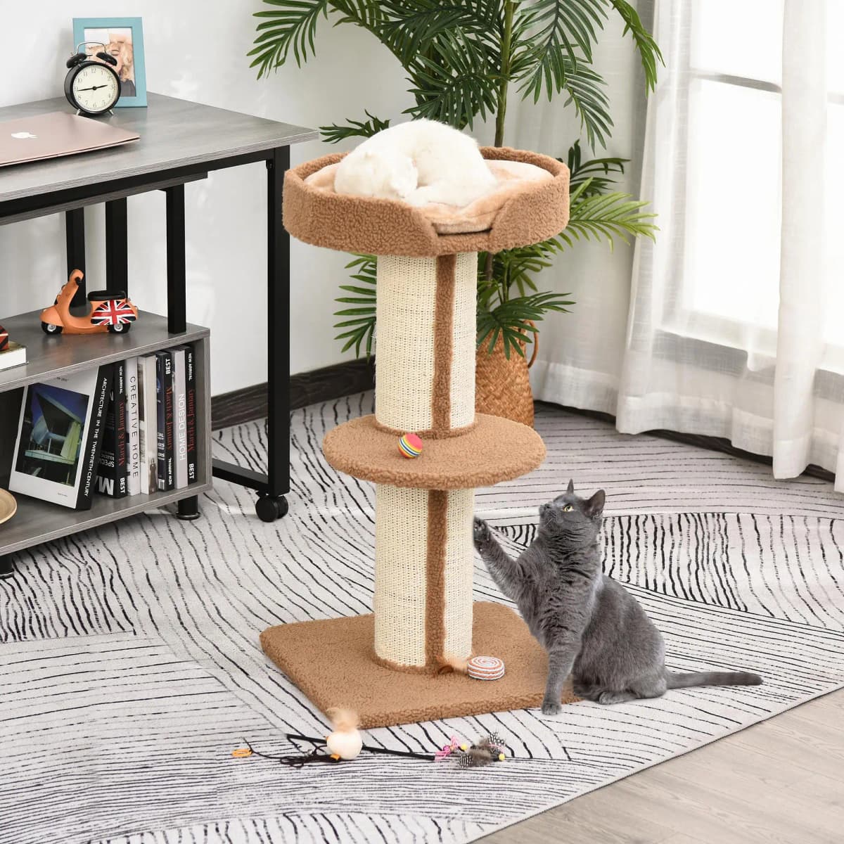 PawHut 2 Tier Cat Tree w/ Top Basket Cushion Sisal Post