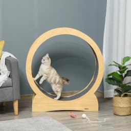 PawHut Cat Treadmill, 30" Wooden Cat Running Wheel with Brake, Natural