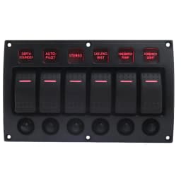 6 Gang LED Rocker Switch Panel with Circuit Breakers for RV Car Marine Boat