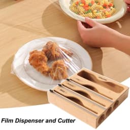 5-in-1 Kitchen Storage Shelf Plastic Wrap Dispenser With Cutter Bamboo Ziplock Bag Organizer Multifunctional Wrap Dispensers