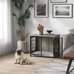 PawHut Dog Crate Furniture End Table w/ Cushion for Dogs