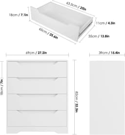 Dresser, 4 Drawer Sideboard, Multipurpose wardrobe Large Storage, living room, Hallway, Bedroom, 69x39x82cm