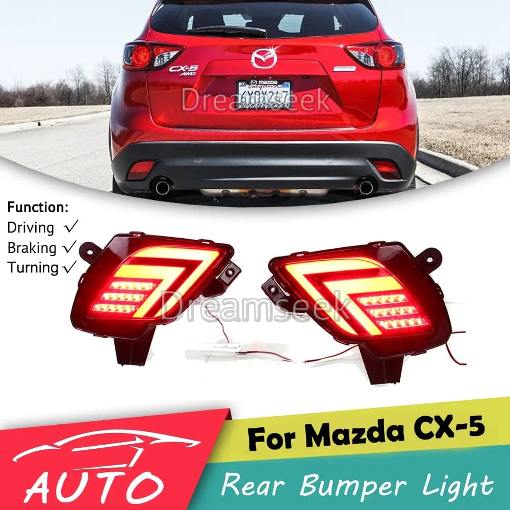 LED Reflector Rear Bumper Tail Light for Mazda CX-5 CX5 2013 2014 2015 2016 Driving Brake Lamp w/ Turn Signal Red Lens