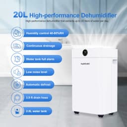 Dehumidifier 20 L, Dehumidifier Cellar Rooms with Digital Display, 24H Timer, Automatic Defrosting, Dry Clothes, Continuous Drai