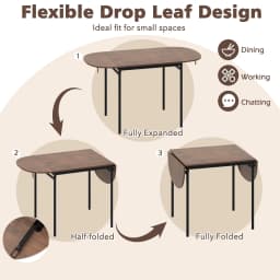 GOFLAME 3 Pcs Foldable Dining Table Set Expandable Kitchen Breakfast Table-Brown