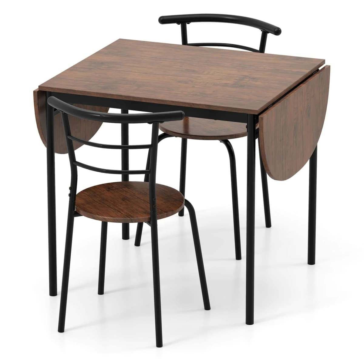 GOFLAME 3 Pcs Foldable Dining Table Set Expandable Kitchen Breakfast Table-Brown
