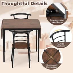 GOFLAME 3 Pcs Foldable Dining Table Set Expandable Kitchen Breakfast Table-Brown