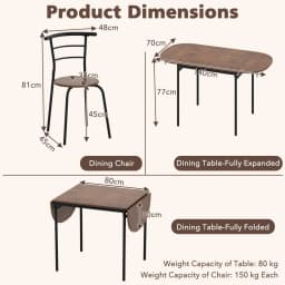 GOFLAME 3 Pcs Foldable Dining Table Set Expandable Kitchen Breakfast Table-Brown