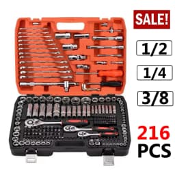 216Pcs Professional Ratchet Spanner Socket Set 1/2" 3/8" & 1/4" Drive Handle Tool Socket & Bit Set Ratchet Wrench Tool Kit