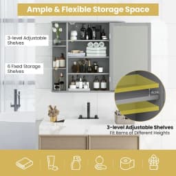 GOFLAME 3 Tier Mirrored Bathroom Cabinet Wall Mount Storage Cupboard W/ Display Shelves