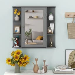 GOFLAME 3 Tier Mirrored Bathroom Cabinet Wall Mount Storage Cupboard W/ Display Shelves