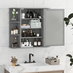 GOFLAME 3 Tier Mirrored Bathroom Cabinet Wall Mount Storage Cupboard W/ Display Shelves