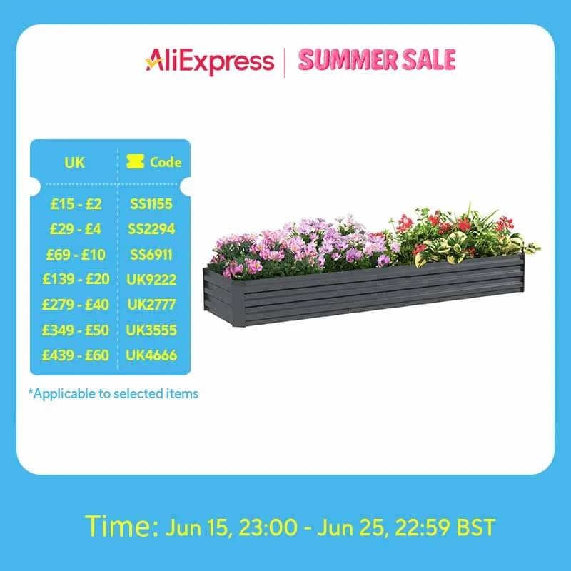 Galvanized Raised Garden Bed, 240X60Cm Rectangular Outdoor Elevated Planter Box