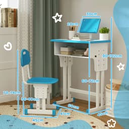 HOMCOM Kids Desk and Chair Set Adjustable Height Drawer Book Stand Blue