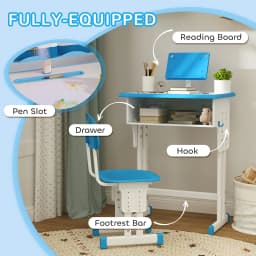 HOMCOM Kids Desk and Chair Set Adjustable Height Drawer Book Stand Blue