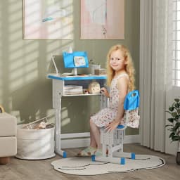HOMCOM Kids Desk and Chair Set Adjustable Height Drawer Book Stand Blue