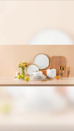 LOVECASA 12/24 Piece Ceramic Porcelain White and Golden Rim Dinnerware Sets With 4/8 PCS Dinner Plate/Dessert/Cereal Bowl for 4
