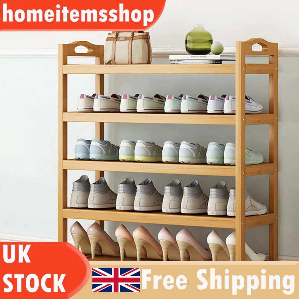 5 Tier Bamboo Shoe Rack Storage Storage Bamboo Shelving Unit Stand Organiser UK