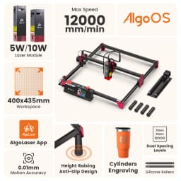 AlgoLaser DIY KIT MK2 Laser Engraver 10W Output Power, 3.5” Color Touch Screen App Offline Control, DIY Engraver Cutter Tool