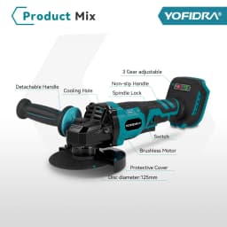 Yofidra 125mm M14 Brushless Angle Grinder 3 Gears Cordless Grinding Machine Cutting Woodworking Tool For Makita Battery Pin