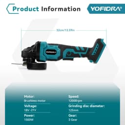 Yofidra 125mm M14 Brushless Angle Grinder 3 Gears Cordless Grinding Machine Cutting Woodworking Tool For Makita Battery Pin