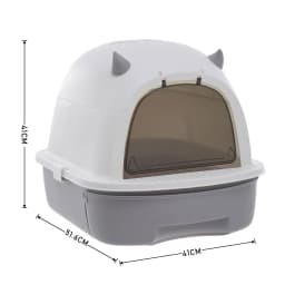 Livingandhome Grey Little Devil Design Enclosed Cat Litter Box with Cat Litter Scoop