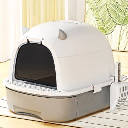 Livingandhome Grey Little Devil Design Enclosed Cat Litter Box with Cat Litter Scoop