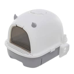 Livingandhome Grey Little Devil Design Enclosed Cat Litter Box with Cat Litter Scoop