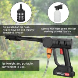 Cordless Car Washer Adjustable Nozzle 2 Batteries 1 Charger with Bucket Water Pipe 180w High Pressure Jet Water Wash Cleaner