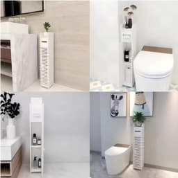 Waterproof Bathroom Cabinet, 81cm Tall Free-Standing Slim Storage Unit with Toilet Roll Shelf – White Cupboard for Bathroom/Toilet
