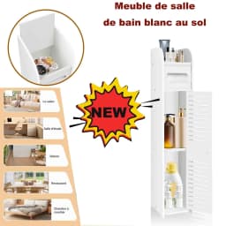 Waterproof Bathroom Cabinet, 81cm Tall Free-Standing Slim Storage Unit with Toilet Roll Shelf – White Cupboard for Bathroom/Toilet