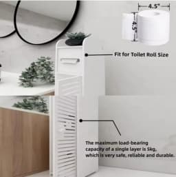Waterproof Bathroom Cabinet, 81cm Tall Free-Standing Slim Storage Unit with Toilet Roll Shelf – White Cupboard for Bathroom/Toilet
