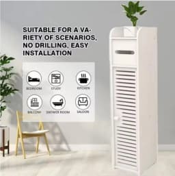 Waterproof Bathroom Cabinet, 81cm Tall Free-Standing Slim Storage Unit with Toilet Roll Shelf – White Cupboard for Bathroom/Toilet