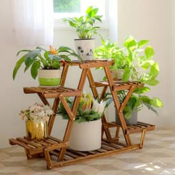 6 Tier Pine Wood Plant Stand Triangle Outdoor Indoor Flower Pots Holder Shelf
