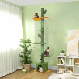 PawHut Floor to Ceiling Cat Tree, 230-275cm Height Adjustable, 6-Level with Scratching Posts Ball, Green