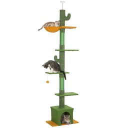PawHut Floor to Ceiling Cat Tree, 230-275cm Height Adjustable, 6-Level with Scratching Posts Ball, Green